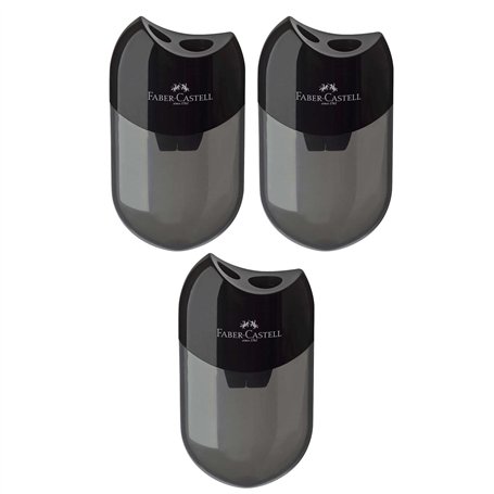Faber-Castell - 183500 - Taille-crayon double - Couleur du boîtier : noir/transparent (3 taille-crayons)