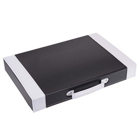 GRÄWE Mallette à couverts vide en cuir synthétique avec inserts pour 30 couverts Noir/blanc