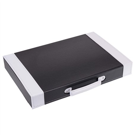 GRÄWE Mallette à couverts vide en cuir synthétique avec inserts pour 30 couverts Noir/blanc