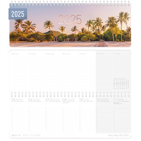 Häfft® Calendrier de bureau international 2025 horizontal "Beach & Chill" 1 semaine 2 pages