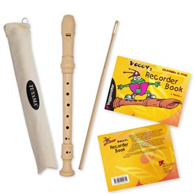 Kit de démarrage avec flûte à bec + manuel d'apprentissage : Flûte à bec soprano Tuyama TFS-06B en ABS robuste (doigté baroque)