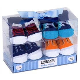 BRUBAKER - Chaussettes bébé - Lot de 4 Paires - Garçon 0-12 Mois - Coffret cadeau Naissance/Baptême - Fun Sneaker/Baskets