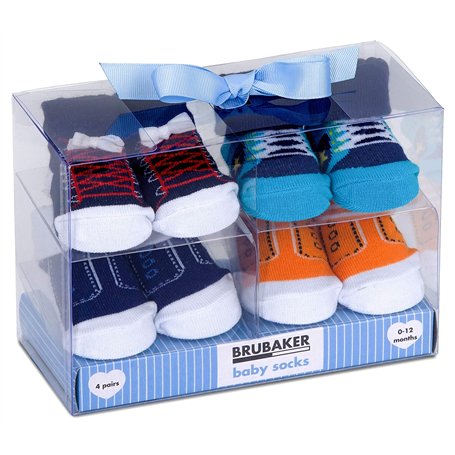 BRUBAKER - Chaussettes bébé - Lot de 4 Paires - Garçon 0-12 Mois - Coffret cadeau Naissance/Baptême - Fun Sneaker/Baskets