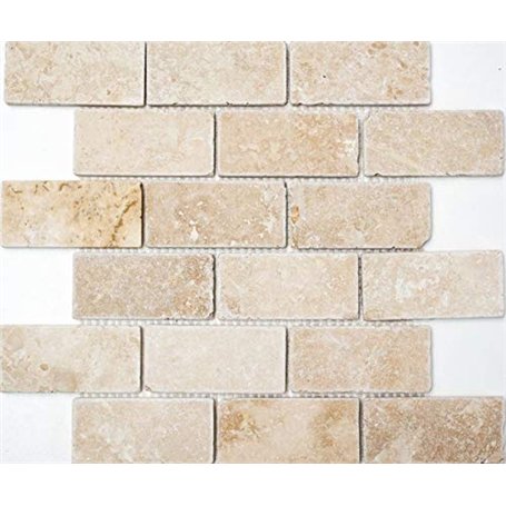 Carreaux de mosaïque en travertin MOS43-1202 - Pour mur et sol - Beige - Aspect brique - Receveur de douche