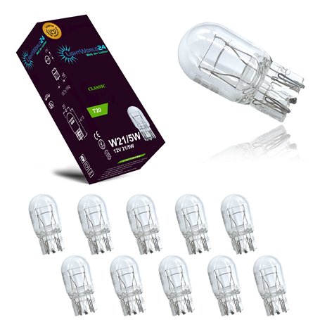 LIGHTWORLD24 – Lot de 10 ampoules auto T20 W21/5W 12V W3x16q – Halogène à culot verre – Pour feux stop
