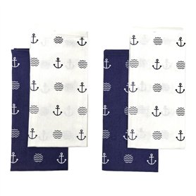 BUSDUGA 4349 Lot de 4 torchons de cuisine style marin 60 x 40 cm 100 % coton Motif ancres et vagues