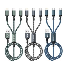 Câble Chargeur Multi Embout 3 en 1 [2M/Lot de 3] Universel de Chargement Avec Lightning+ USB C+ Micro Connecteur Pour iPhone 13/