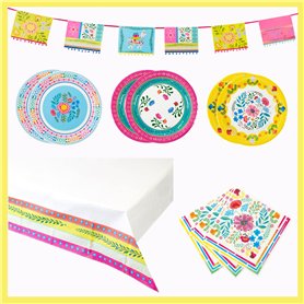Talking Tables Fournitures de fête Boho pour 12 invités – Comprend assiettes florales colorées