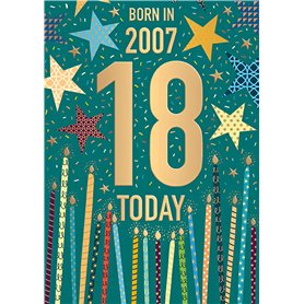 Words 'n' Wishes Carte d'anniversaire pour homme 18 ans avec confettis et bougies Born in 2007 avec détails en relief