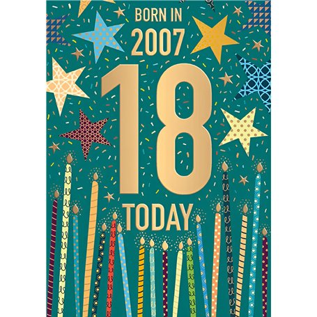 Words 'n' Wishes Carte d'anniversaire pour homme 18 ans avec confettis et bougies Born in 2007 avec détails en relief