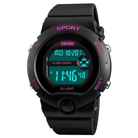 Skmei Filles Noir digital avec marqueurs de rose montre 50 m résistant à l'eau Chronomètre Alarme Parfait pour enfants de 5 à 13