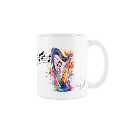 Purely Home Mug Harpe – Instrument de musique coloré abstrait blanc thé café cadeau tasse cadeau tasse