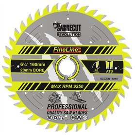1 x SCCSW16040 SabreCut 160 mm 40T x 20 mm Alésage FineLine Thin Kerf Bois Contreplaqué MDF Aggloméré Coupe transversale et coup