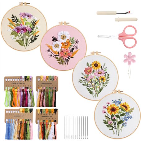 VynyQoo 4pcs Kit Broderie Debutant Motif Floral