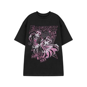 Monster High Womens T-Shirt | Ladies Fangtastic Live Tour Short Sleeve Graphic Tee in Black & Pink | Draculaura Spider Web Appar