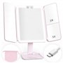 hajer Miroir Maquillage Rose Lumineux à LED Baby Pink + Pochette de Transport