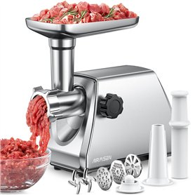 AIRMSEN Hachoir à Viande Électrique 3 en 1– Machine à Saucisses en Acier Inoxydable avec 3 Plaques