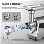 AIRMSEN Hachoir à Viande Électrique 3 en 1– Machine à Saucisses en Acier Inoxydable avec 3 Plaques, 2 Lames en Acier Inoxydable 