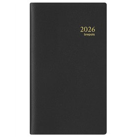 Brepols - Agenda Semainier Interplan - Couverture GENOVA Noir - Janvier 2026 à Décembre 2026 - Dimension 9 x 16 cm - Reliure Spi