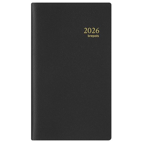 Brepols - Agenda Semainier Interplan - Couverture GENOVA Noir - Janvier 2026 à Décembre 2026 - Dimension 9 x 16 cm - Reliure Spi