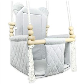 Balançoire pour bébé - Balançoire en bois - Armature en bois et coton - Gris - Jouet pour enfant - Maison de jardin - Siège bébé