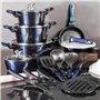 Batterie de cuisine 22 pcs avec poignée amovible, Metallic Line Aquamarine Edition