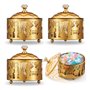 Qerwsdty Lot de 4 plateaux pour le Ramadan avec couvercle - Plateau doré de l'Aïd Mubarak - Assiettes Ramadan - Décorations du R