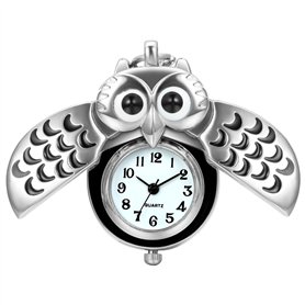 JewelryWe Montre de Poche Gousset Mignon Hibou Chiffre Cadran Blanc Pendentif Chaîne Alliage Homme Femme