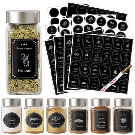 Joyoldelf 240 Etiquettes Epices Francais Noires:120 Rectangulaires + 120 Rondes