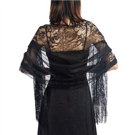 Ocobudbxw Femmes des années 1920 écharpe enveloppes évider Crochet Floral Dentelle frangé Glands Mariage Cape soirée Vintage châ