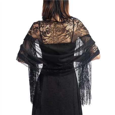 Ocobudbxw Femmes des années 1920 écharpe enveloppes évider Crochet Floral Dentelle frangé Glands Mariage Cape soirée Vintage châ