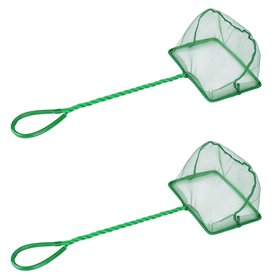2 pièces Carré Épuisette Filet de Pêche Epuisette Aquarium Petit Filet de Pêche avec Poignée en Plastique pour Aquariophilie Poi