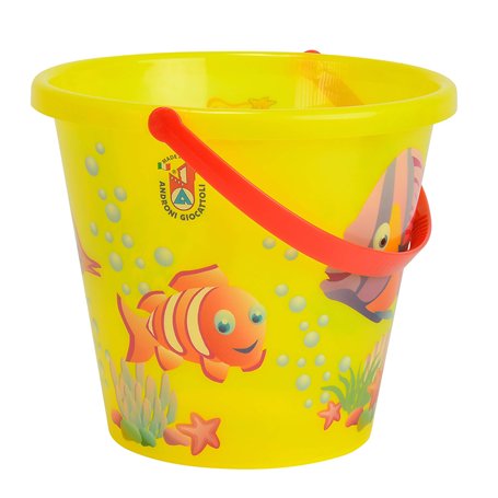 Simba 107106525 - Seau à Sable Transparent - Un Seul Article - Motifs Poissons - Hauteur 17 cm - Diamètre 20 cm - Bac à Sable