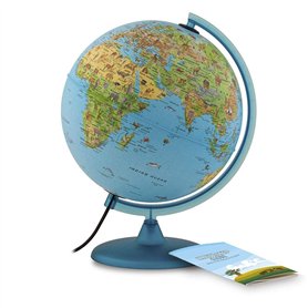 TECNODIDATTICA Safari Globe terrestre pour Enfants | avec Animaux et repères | illuminé et tournant | cartographie et brochure d