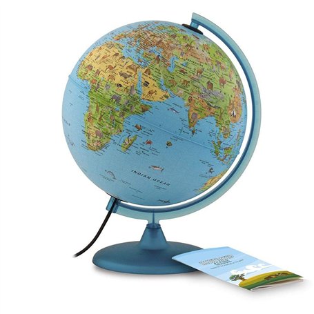 TECNODIDATTICA Safari Globe terrestre pour Enfants | avec Animaux et repères | illuminé et tournant | cartographie et brochure d