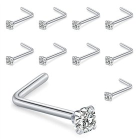 Liuxn 10 Pièces Bague de Nez Boucle de Nez Piercing Nasal Courbé Nose Stud L Piercing Bijoux