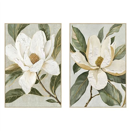 Cadre Home ESPRIT Blanc Vert Fleur Shabby Chic (2 Unités)