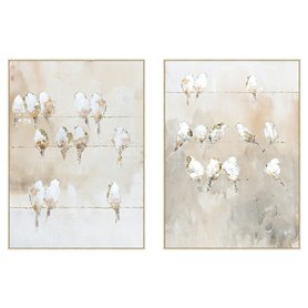 Cadre Home ESPRIT Blanc Beige Gris Doré Oiseaux Scandinave 103 x 4