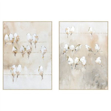Cadre Home ESPRIT Blanc Beige Gris Doré Oiseaux Scandinave 103 x 4