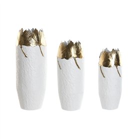 Ensemble de 3 Vases Home ESPRIT Blanc Doré Métal 21 x 21 x 55 cm (3 Pièces)