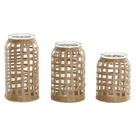 Ensemble de 3 Vases Home ESPRIT Naturel Verre 11 x 11 x 21 cm (3 Pièces)