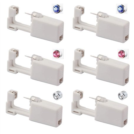 Lot de 6 pistolets jetables pour piercings d’oreilles avec clous d'oreille -Sans douleur - Kit de piercing d'oreilles pour fille
