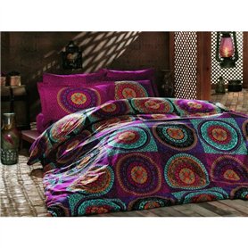 Parure de lit - 1 housse de couette 220 x 240 cm + 2 taies d'oreiller 60 x 60 cm - 100% coton ranforcé - Fuchsia