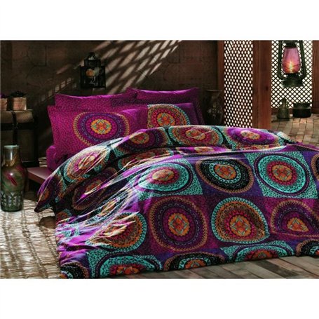 Parure de lit - 1 housse de couette 220 x 240 cm + 2 taies d'oreiller 60 x 60 cm - 100% coton ranforcé - Fuchsia