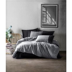 Parure de lit - 1 housse de couette 220 x 240 cm + 2 taies d'oreiller 60 x 60 cm - 100% coton ranforcé - Gris