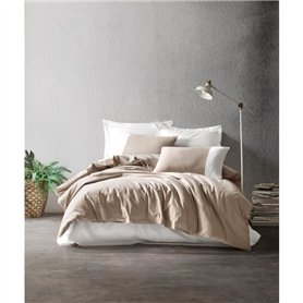 Parure de lit - 1 housse de couette 220 x 240 cm + 2 taies d'oreiller 60 x 60 cm - 100% coton ranforcé - Vison