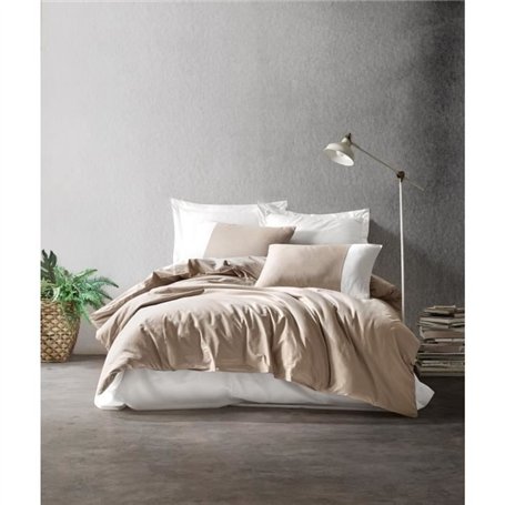 Parure de lit - 1 housse de couette 220 x 240 cm + 2 taies d'oreiller 60 x 60 cm - 100% coton ranforcé - Vison