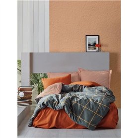 Parure de lit - 1 housse de couette 220 x 240 cm + 2 taies d'oreiller 60 x 60 cm - 100% coton ranforcé - Cannelle