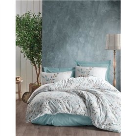 Parure de lit - 1 housse de couette 220 x 240 cm + 2 taies d'oreiller 60 x 60 cm - 100% coton ranforcé - Menthe