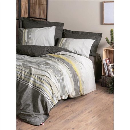 Parure de lit - 1 housse de couette 220 x 240 cm + 2 taies d'oreiller 60 x 60 cm - 100% coton ranforcé - Vison